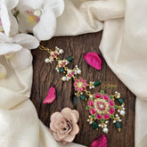 Vriksham Festive Kundan With Ruby Pear Shapes Kundan Jadau Maang Tikka-Green Bead-J3486